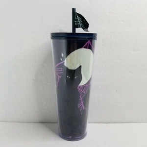Starbucks Halloween 2021 Black Glitter Cat Glow in the Dark Moon Venti Tumbler - Picture 1 of 12