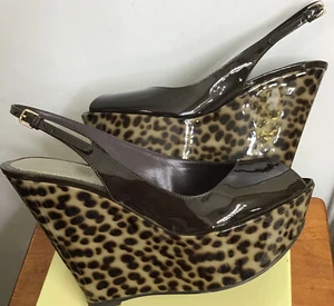 Sergio Rossi Brown Platform Wedge Peep Toe Tort Wedge Sling 38 - Picture 1 of 12