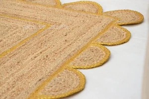 Scalloped Natural Jute Hand Braided Area Rug Scallop Outdoor Patio Yoga Rug 3x5 - Picture 1 of 8