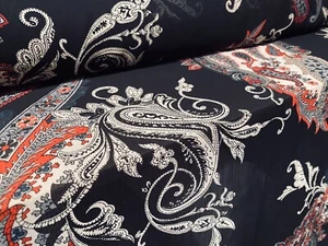 Printed Chiffon Yoryu Dress Fabric, Per Metre, Paisley Print - Black & Red - Picture 1 of 4