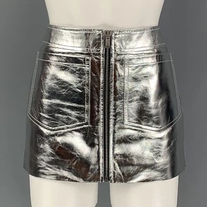 SAINT LAURENT 2022 Size 4 Silver Leather High Waist Mini Skirt - Picture 1 of 7