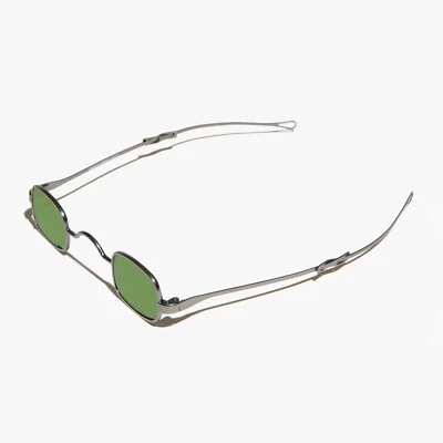 Gunmetal Sliding Temple Tiny Spectacle Sunglass Green Lens - Kane - Image 1 of 4