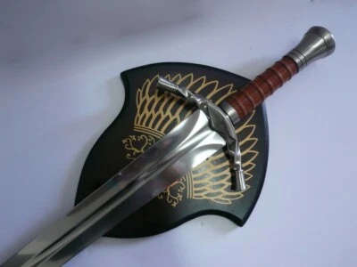 S0116 MOVIE REPLICA BOROMIR SWORD W/ BROWN WALL PLAQUE MOUNT SILVER VERSION 38" - Image 1 of 4