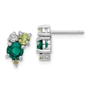 Sterling Silver Lab-Created Emerald Peridot & White Topaz Post Earrings - Picture 1 of 5