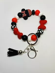 Minnie Mouse Red Bows and Polka Dots Wristlet / Bracelet Keychain - Picture 1 of 1