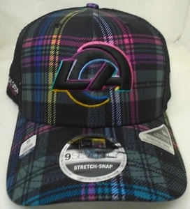 Los Angeles Rams Men's New Era 9SEVENTY Stretch-Snap Hat Plaid Intercpet Cancer - Picture 1 of 5