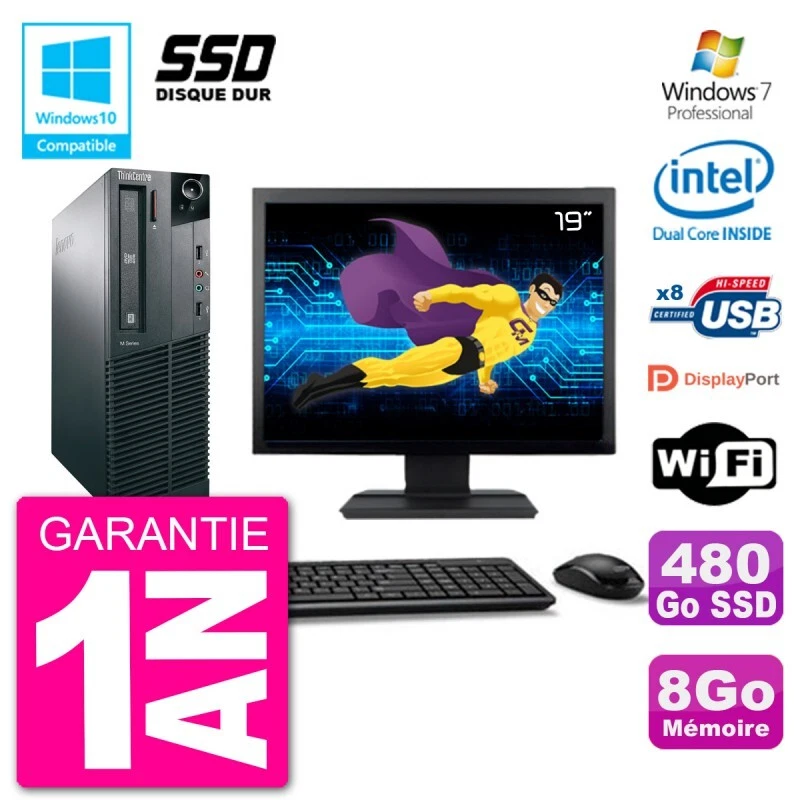 PC Lenovo M82 SFF Pantalla 19" G2020 RAM 8GB SSD 480GB Grabadora DVD Wifi W7 - Imagen 1 de 1