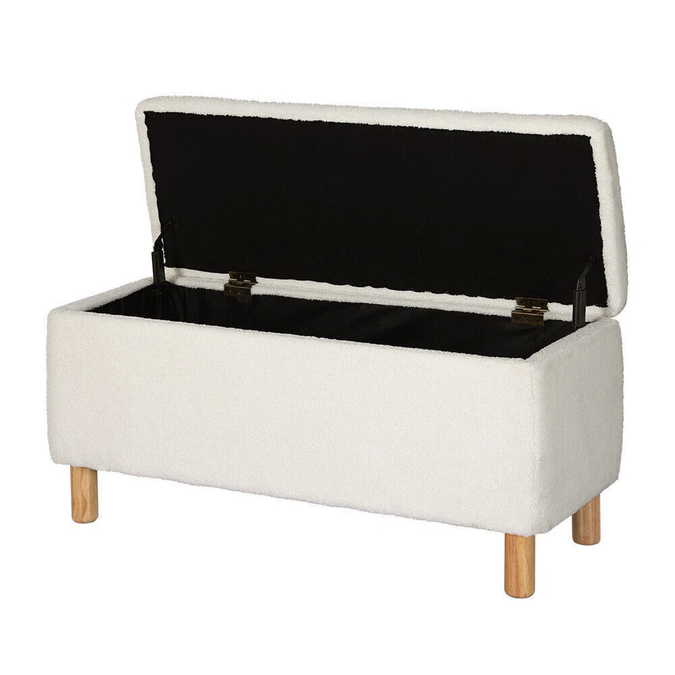 Artiss OTM-8098-TED-WH Storage Ottoman Blanket Box Teddy Fabric Chest Toy Foot Stool Couch - White