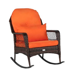 Patio Outdoor Wicker Rocking Chair Rattan Rocker Sofa with Cushions & Pillow NEW - Picture 1 of 12