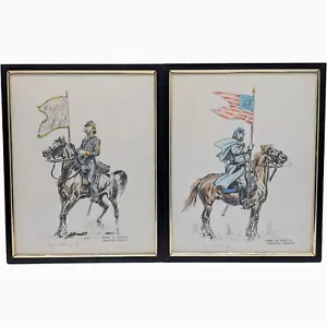 Pair Original Eugene Leliepvre Guerre De Succession Pen / Watercolour Civil War - Picture 1 of 19