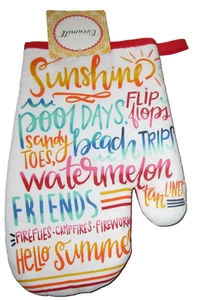COASTAL OVEN MITT ~ 10" ~ SUMMER/BEACH SAYINGS ~ 100% Cotton - Picture 1 of 1