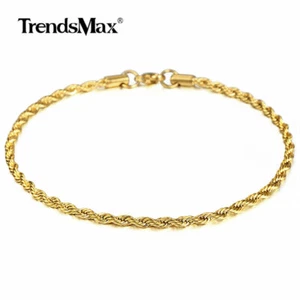 Brazalete tobillo de cadena de acero inoxidable chapado en oro de 3 mm 10" para unisex - Imagen 1 de 4