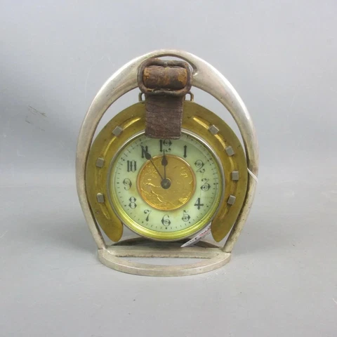 CHROME & BRASS HORSE HOOF DESKTOP CLOCK ANTIQUE EDWARDIAN C1910 RARE Cover
