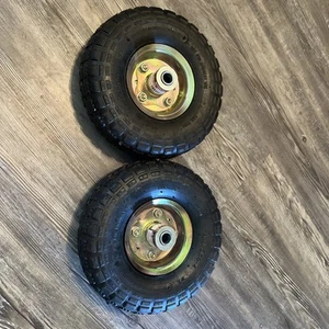 Set of 2 Haul-Master 4.10/3.50-4 Pneumatic Tire with Gold Hub - Picture 1 of 8