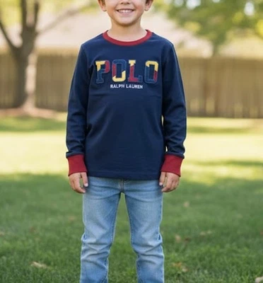 Polo Ralph Lauren Boys Navy Blue Long Sleeve Embroidered Logo T-shirt Size S (8) - Image 1 of 4