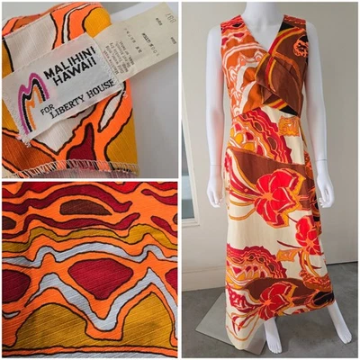 Vintage 1960s PSYCHEDELIC Floral Maxi Malihini Muumuu HAWAIIAN Dress TIKI Volup - Image 1 of 4