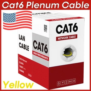 Cat 6 Plenum Cable CMP 1000 Feet Ethernet LAN Internet Cord Cat6 CCA Wire Yellow - Afbeelding 1 van 6