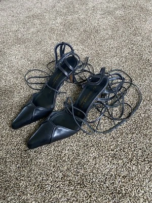 Katharine Hamnett Vintage Black Leather Strappy Heels Size Women’s 8 - Image 1 of 4