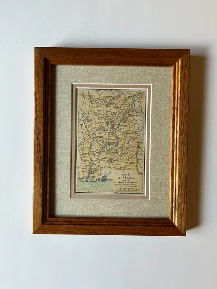 Mapa del Estado "Cobre" de Alabama 1891 por Matthews-Northrup Co. Marco/Estera VER DESCRIPCIÓN Foto 1 de 3