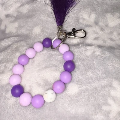 Llavero de silicona con cuentas pulsera borlas pulsera llavero púrpura elástico Foto 1 de 3