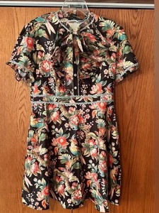 NWT Dalia Macphee Women’s Floral Knee Length Dress Side Zipper XL Pearl Buttons - Picture 1 of 14