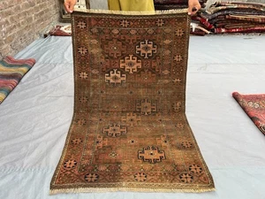 2 Fuß 8 x 4 Fuß 3 Antik Afghan Baluchi Teppich Niederflor Used Tribal Handgeknüpft Rug - Bild 1 von 11