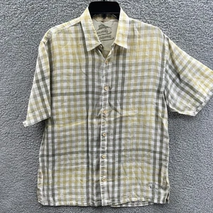 Camisa Tommy Bahama Relax Lino Manga Corta Para Hombre Mediana Gris Tostado Blanco Cuadros M - Imagen 1 de 9