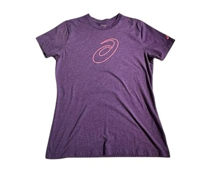 Camiseta Asics XL para mujer manga corta cuello redondo púrpura rosa logotipo Foto 1 de 4