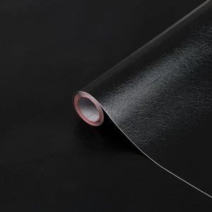 Pellicola Adesiva per Mobili Decorativa Cuoio Tinta Unita Goffratura Nero PVC Pl - Foto 1 di 12