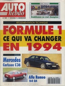 AUTO HEBDO Nr. 909 01.12.1993 VW Käfer Cup Alfa 164 Q4 Mercedes C36 - Bild 1 von 1