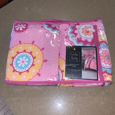 Cynthia Rowley Medallion Pink Standard Pillow Shams Orange Floral Quilted - Image 1 of 3