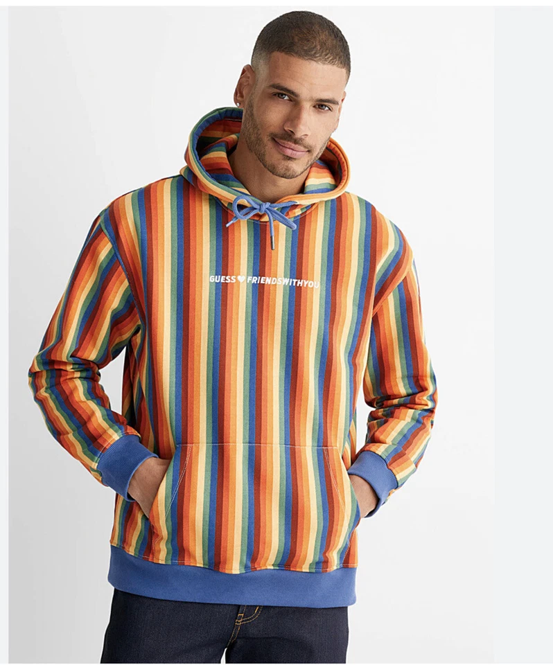 Guess Men’s FriendsWithYoue Pullover Hoodie Sweatshirt In Rainbow Size XS - Image 1 of 4
