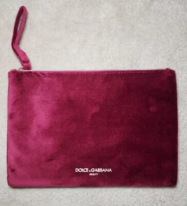 Dolce & Gabbana Beauty Red Maroon Zipper Pouch NWOT Velour Velvet Handle Zipper - Picture 1 of 4