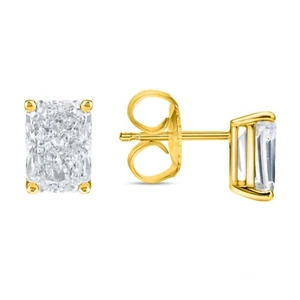 IGI Lab Created Grown Diamond F/VVS 3 Ct Radiant Earrings 14K Yellow Gold Push - Bild 1 von 3