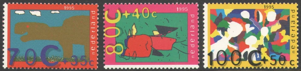 Países Bajos 1995, sellos infantiles, dinosaurio, profesor, colores MNH Foto 1 de 1