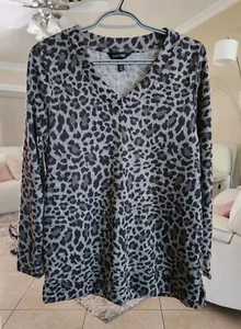 Maglione Ellen Tracy donna stampa animalier scollo a V maglia morbida maniche lunghe M - Foto 1 di 9