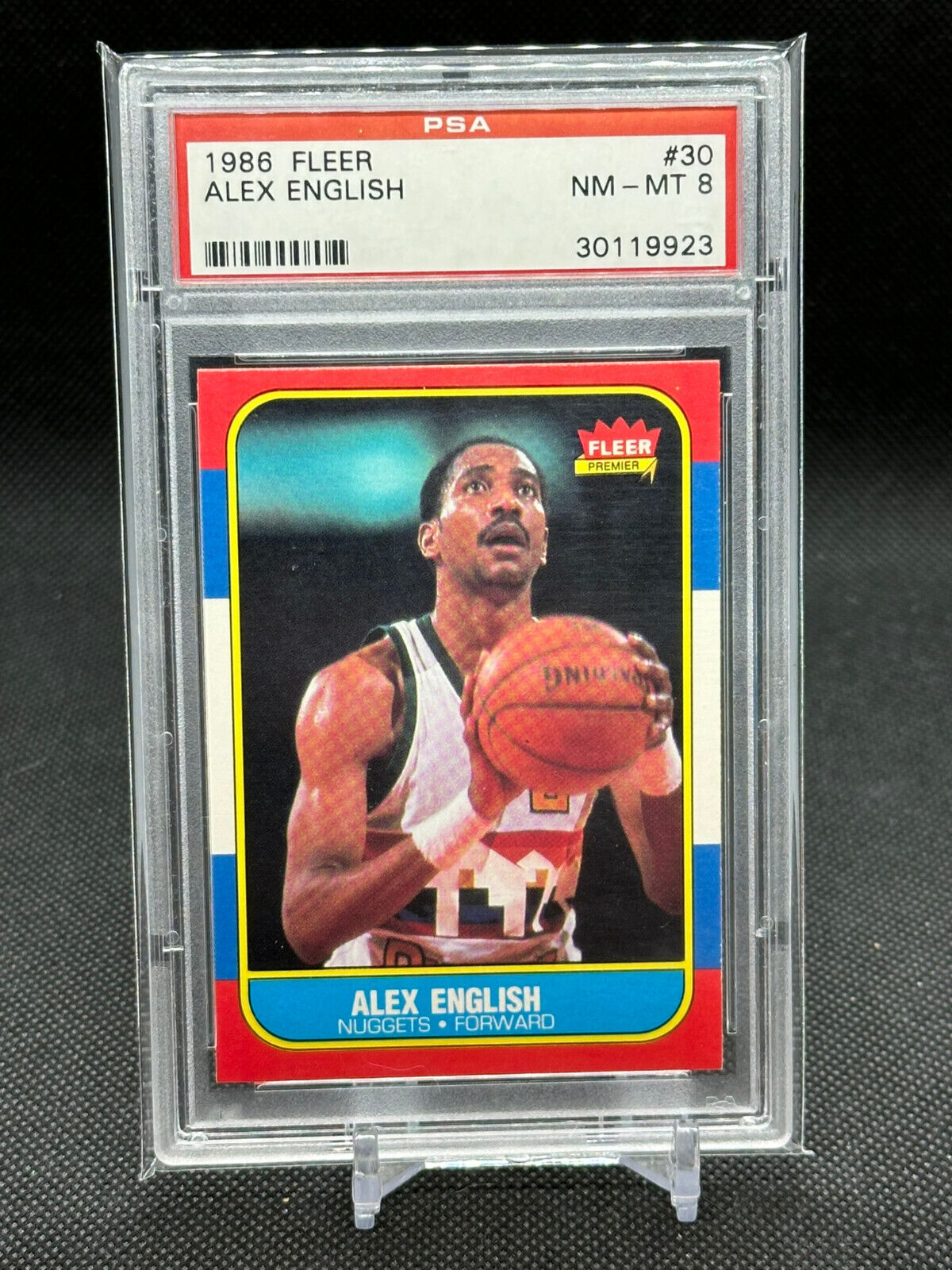 1986 Fleer Basketball Alex English Denver Nuggets #30 PSA 8 NM-MT