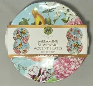 Michel Design Works Set/4, Garden Melody Melamine 8" Serveware Accent Plates-NWT - Picture 1 of 4