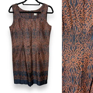 Peruvian Connection Size 10 Sleeveless Sheath Dress Blue Rust Ikat Print Classic - Picture 1 of 11