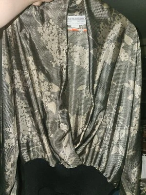 Vtg Castleberry NY London Woman's Metallic Gold Floral Blouse Polyester Sz 18 - Image 1 of 4