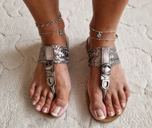 Zehentreter Sandalen - Gr. 37 - Riemchen Römersandale - alt goldfarben - Bild 1 von 9