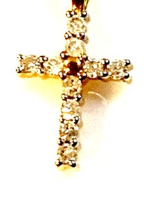 Diamond Cross 10 KT White Gold 10 Stone Necklace N-1232 - Picture 1 of 4