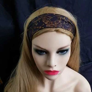 Steampunk Clock Face Wired Headband Hair Band Bandana Rockabilly Retro Cotton - Picture 1 of 3