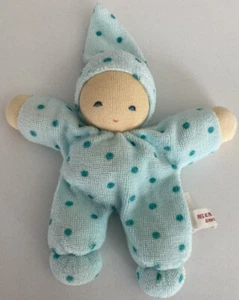 Nanchen German Cloth Baby Doll Plush Soft Toy Blue Polkadot Lovey Doudou - Picture 1 of 4