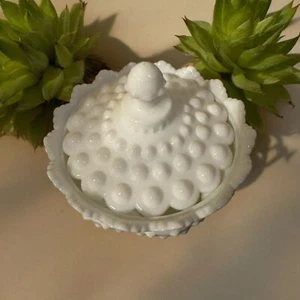 Fenton Footed Hobnail White Milk Glass 6 Candle Holder Bowl Centerpiece W/ LID - Picture 1 of 6