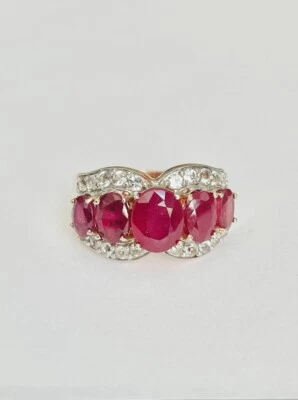 8ct Vintage Rubies and White Sapphires in Rose Gold Vermeil Cocktail Ring Sz 10 - Image 1 of 4