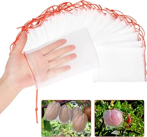 Kikhope 100Pcs 6"X4" Fruit Protection Bags, Garden Netting Bags with Drawstring, - Picture 1 of 12