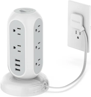 14-in-1 Power Strip Tower with Flat Plug Surge Protector 11 Outlets 3 USB Ports - Image 1 of 4