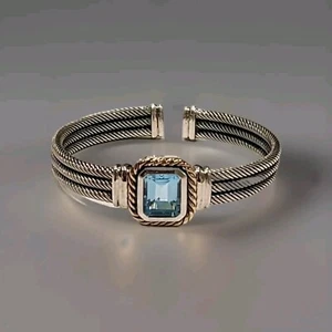 Brazalete brazalete con cable de topacio azul CNA de plata de ley 925 de oro de 14 k joyas para mujer - Imagen 1 de 9