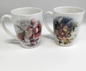 Pottery Barn Nostalgic Santa Christmas 2 Mugs - Out For Delivery & Santa's List - Picture 1 of 11